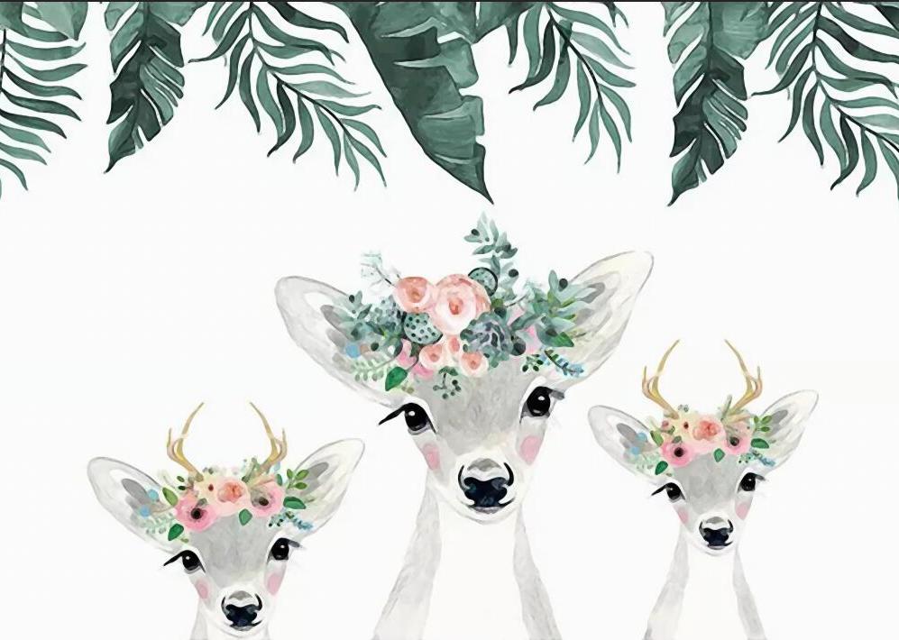 Tapete Kinderzimmer | Hirsche und Blumenkränze Nr. 029