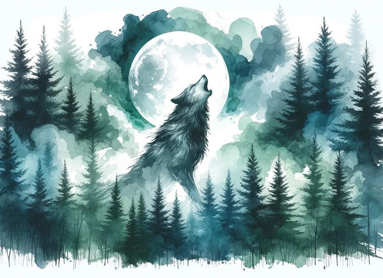 Tapete Aquarell | Wolf im verzauberten Wald