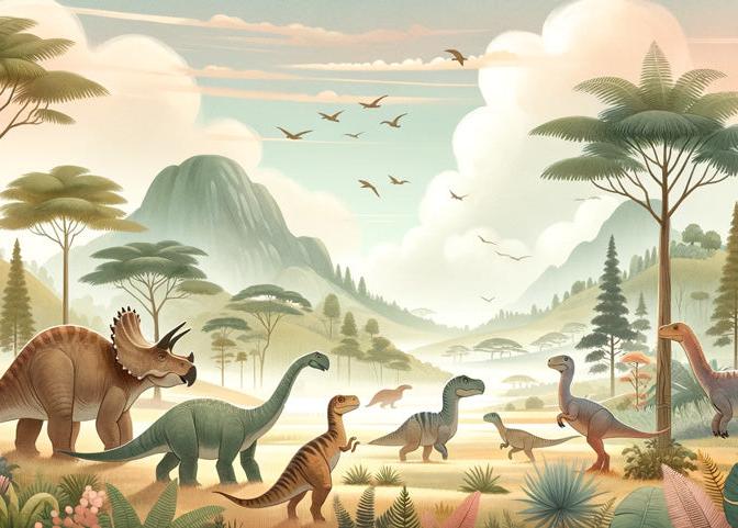 Dinosaurier Tapete | Sanfte Farbtöne prähistorische Landschaft