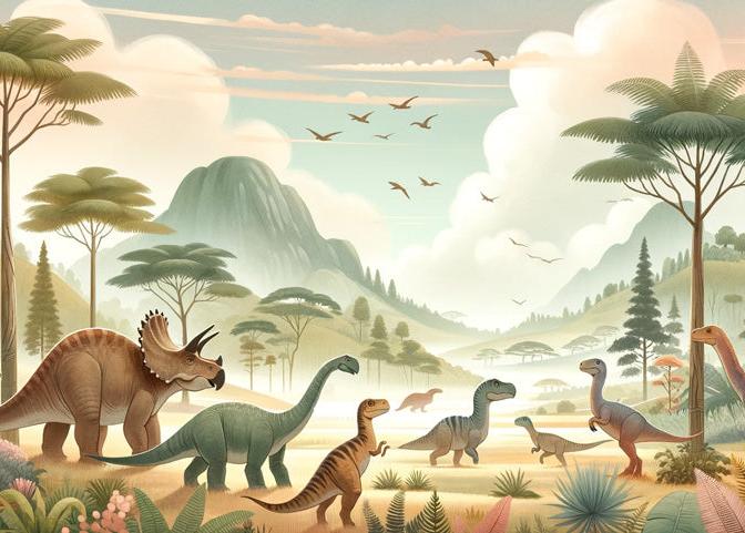 Dinosaurier Tapete | Sanfte Farbtöne prähistorische Landschaft
