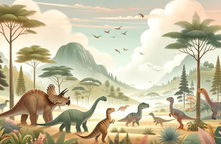 Dinosaurier Tapete | Sanfte Farbtöne prähistorische Landschaft