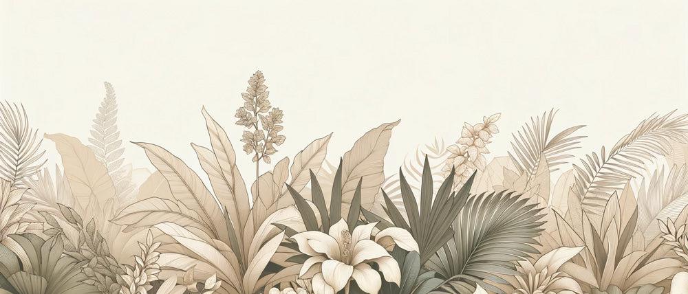 Tapete Blätter beige | Tapete mit beigen Blättern und Blumen