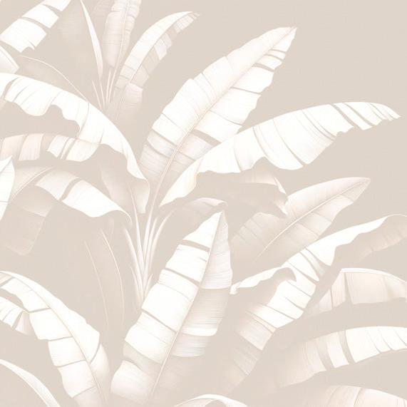 Tapete Blätter beige | Weiße Bananenblätter auf beigem Hintergrund