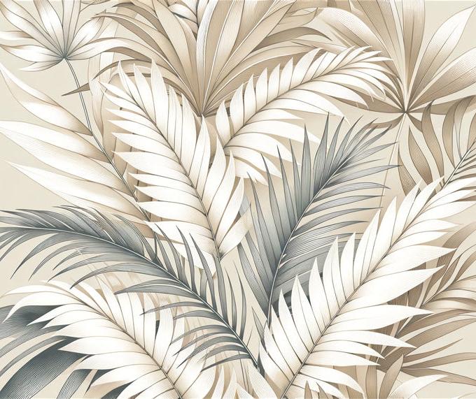 Tapete Blätter beige | Tapete mit beigen Palmenblättern