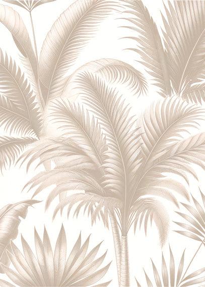 Tapete Blätter beige | Vintage-Palmblätter auf hellem Hintergrund