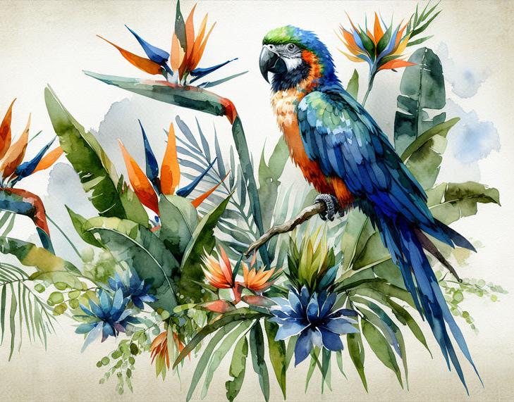 Tapete Papagei | Bunte Aquarell in Blau und Grün auf Vintage-Hintergrund