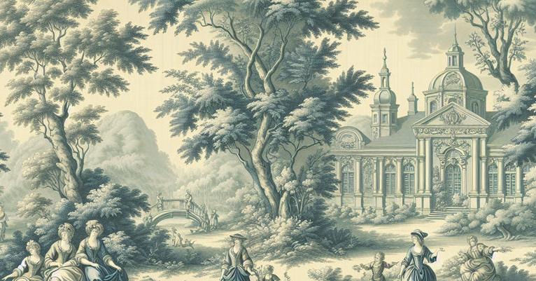 Art Deco Tapete | Toile de Jouy Stil mit königlichem Gebäude