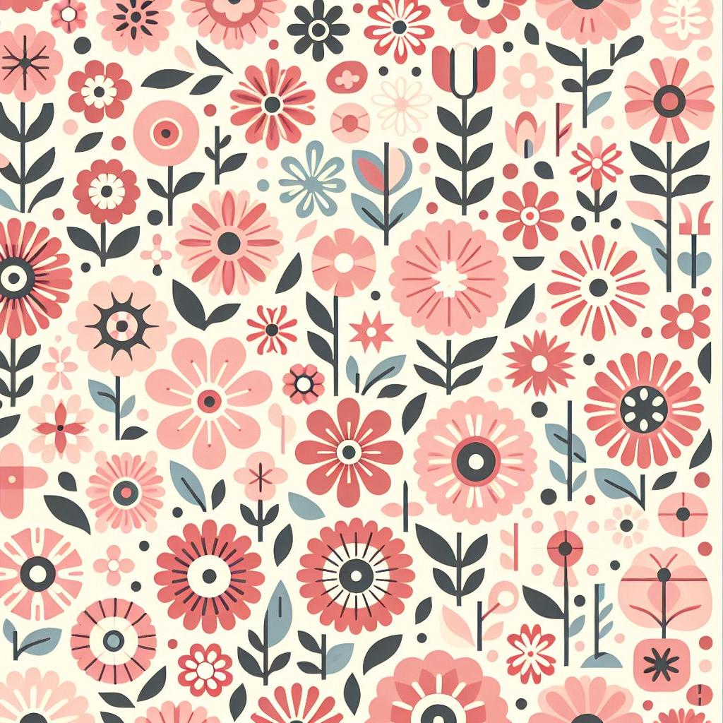 Tapete Blumen Rosa | Blumen im Retro-Stil der 90er Jahre