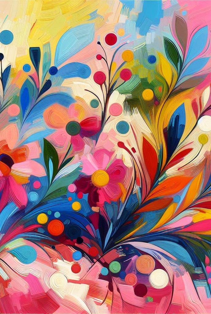 Tapete Blumen Rosa | Bunte moderne Kunst Tapete