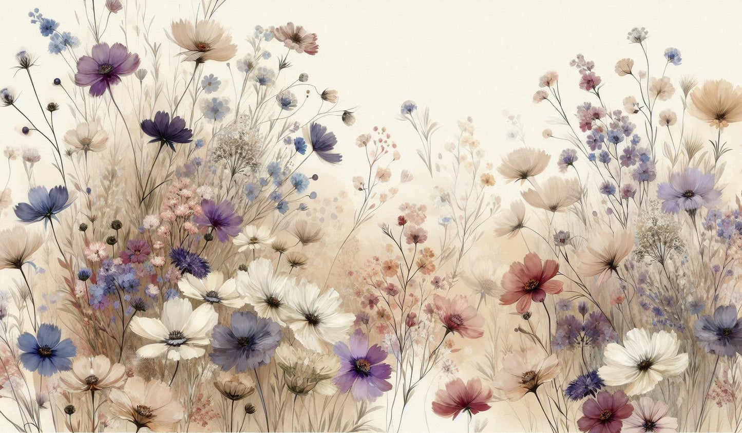 Tapete Blumen Vintage | Bunte Magnolien auf beige Tapete