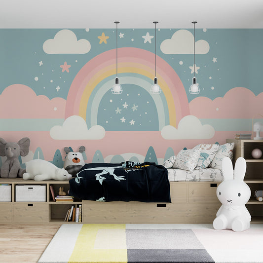 Regenbogen Tapete | Verzauberter Wald und bunter Regenbogen