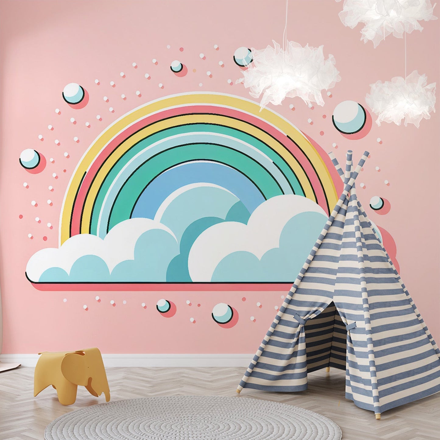 Regenbogen Tapete | 3D Wolken und rosa Hintergrund