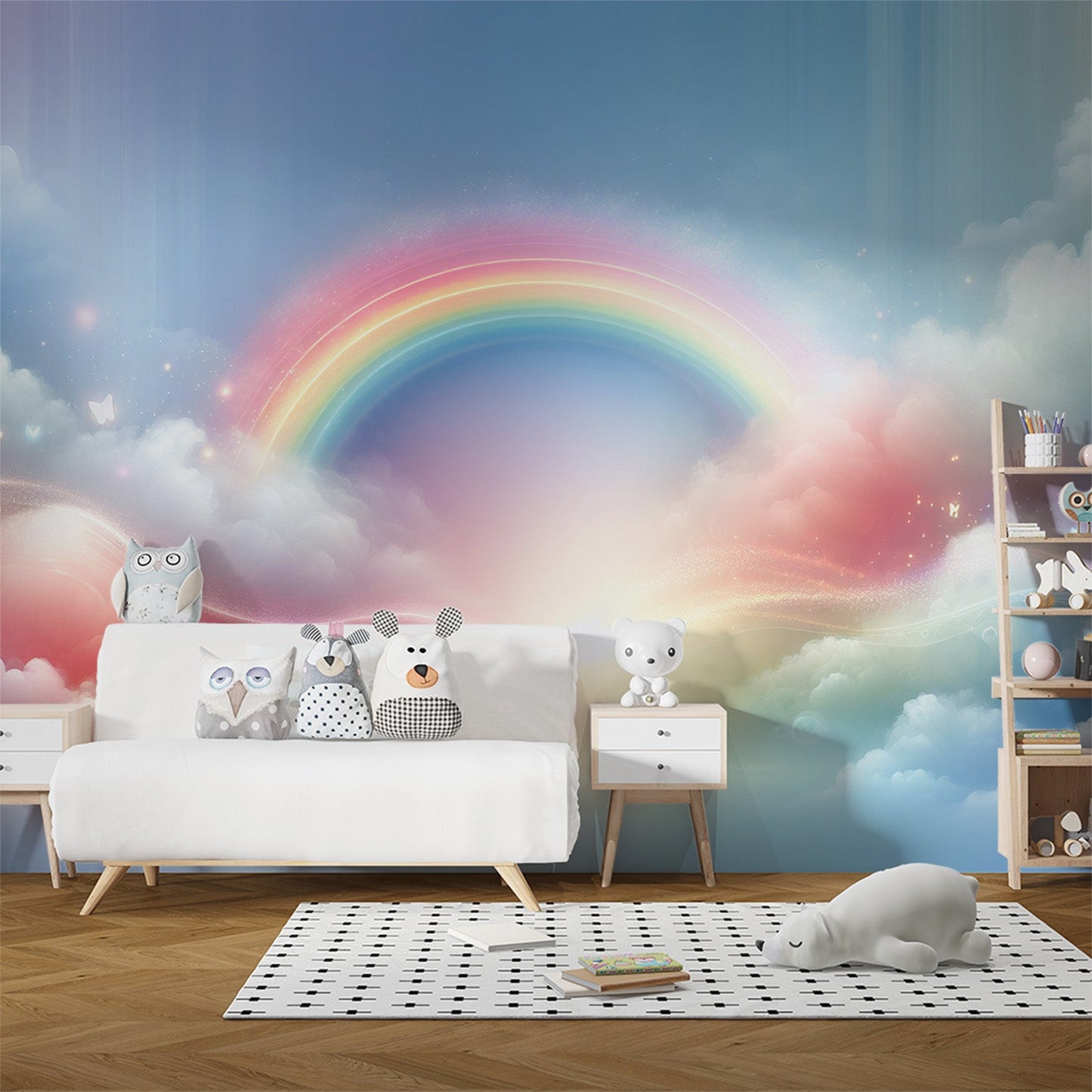 Regenbogen Tapete | Wolken und Himmel bunt von einem magischen Regenbogen