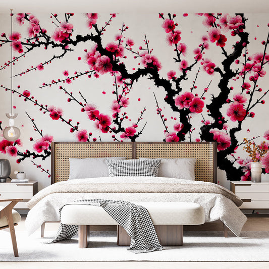 Kirschblüten Tapete | Japanischer Stil auf weißem Hintergrund
