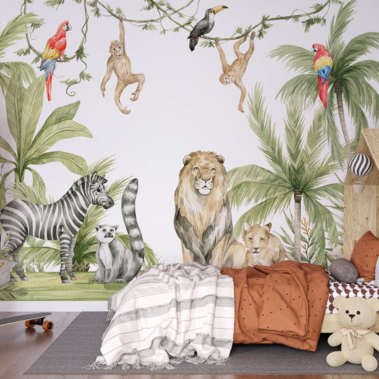 Tapete Dschungel | Zebra Löwe Affe Nr. 030