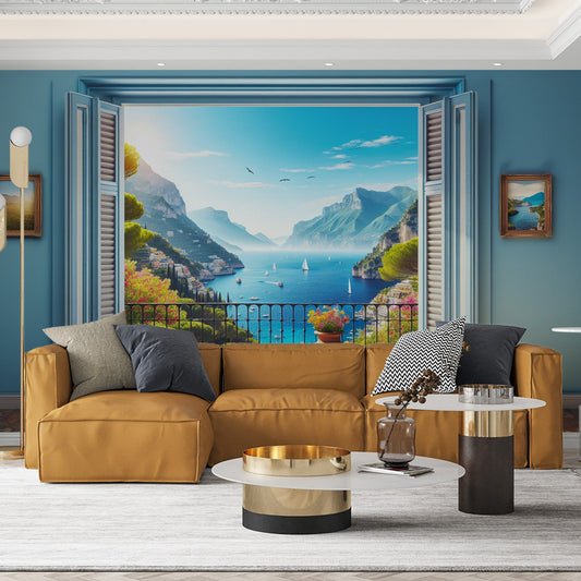 3D Tapete | Offener Balkon mit mediterranem Dekor