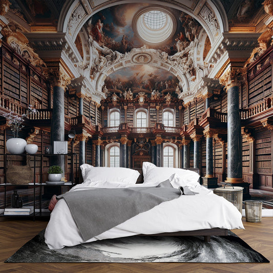 3D Tapete | Königliche Bibliothek mit Deckenzeichnung und Gravuren