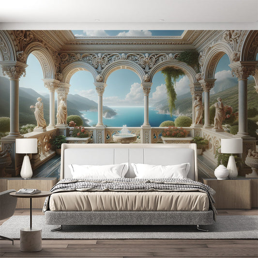 3D Tapete | Brunnen und antikes mediterranes Dekor-Stil