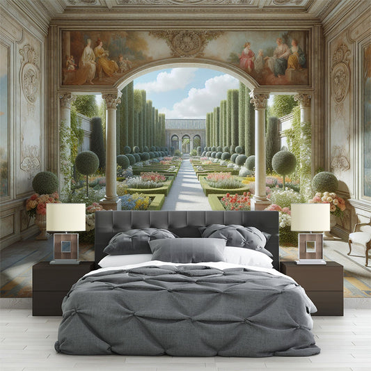 3D Tapete | Versailles-Garten mit Ölgemälde an den Wänden