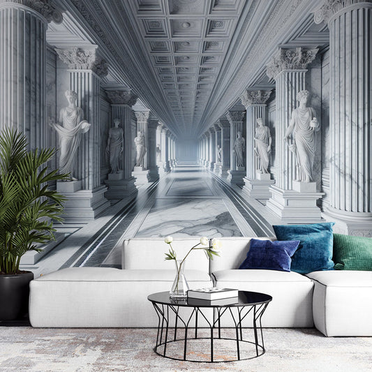 3D Tapete | Palast mit antiken Säulen und griechischen Statuen