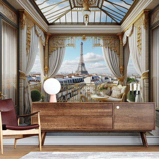 3D Tapete | Königlicher Blick auf eine Darstellung von Paris und seinem Eiffelturm