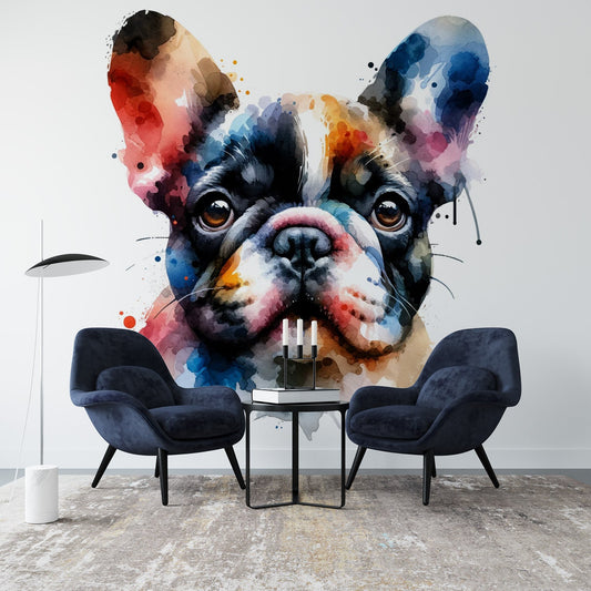 Tapete Aquarell | Bunter französischer Bulldogge