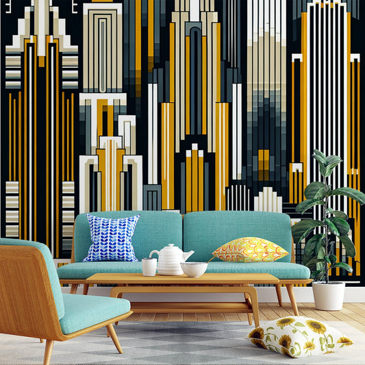 Art Deco Tapete | Abstrakte Pixelgebäude