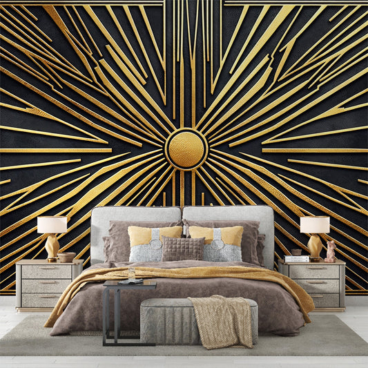 Art Deco Tapete | Goldene Explosion auf schwarzem Hintergrund