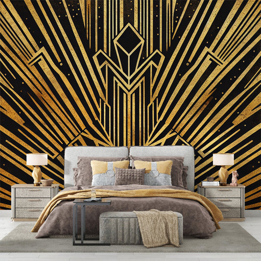 Art Deco Tapete | Goldene Explosion geometrische Formen