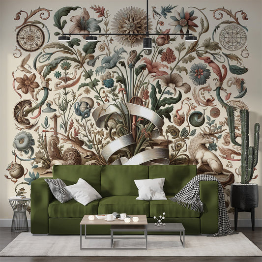 Art Deco Tapete | Vintage Laub und abstrakte Formen Tapete