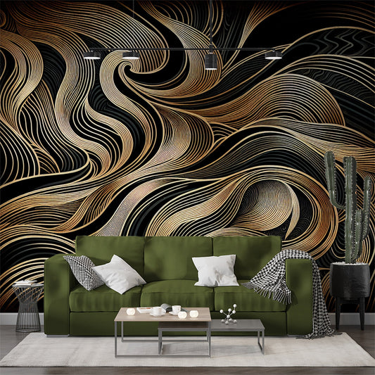 Art Deco Tapete | Abstrakte Schwarz und Gold Form