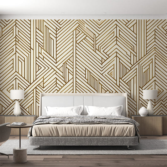 Art Deco Tapete | Goldene geometrische Form auf cremefarbenem Hintergrund
