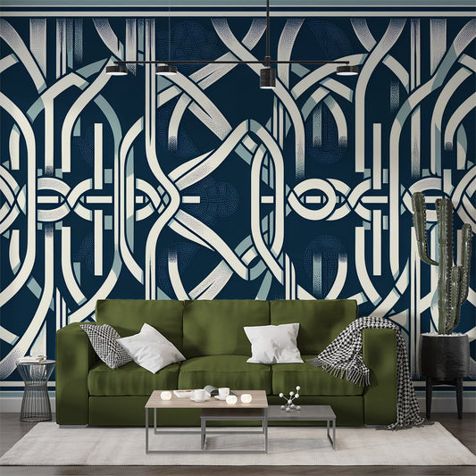 Art Deco Tapete | Abstrakte Formen in Weiß- und Blautönen