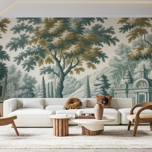 Art Deco Tapete | Baum und Königshof Toile de Jouy Stil