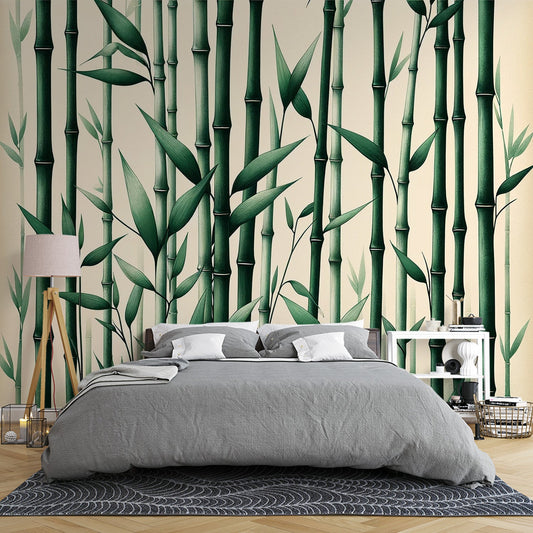 Bambus Tapete | Alter Hintergrund und grüne Bambusstängel
