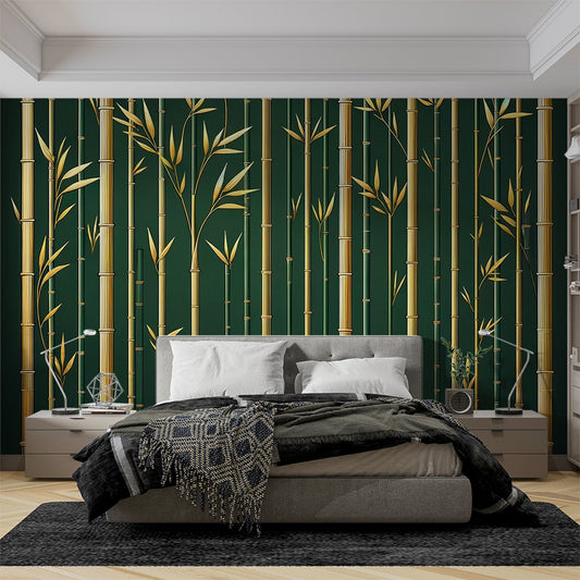 Bambus Tapete | Grüne und goldene Bambusstängel