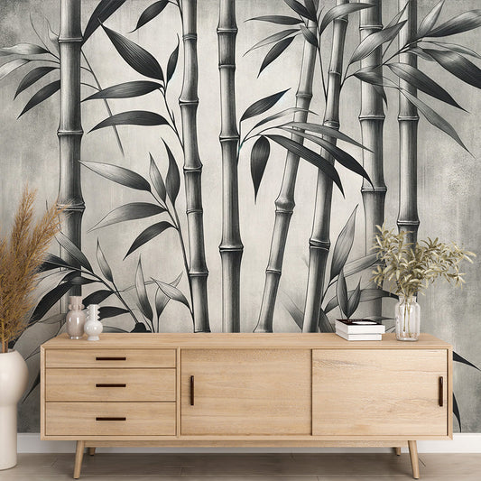 Bambus Tapete | Schwarz-weiße Bambusstängel