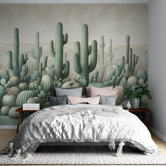Kaktus Tapete | Neutrale Farben und unregelmäßige Kaktusse