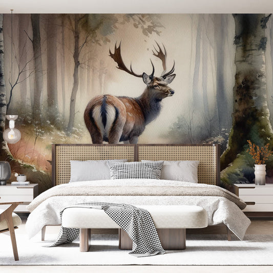 Tapete Hirsch | Realistisches Aquarell im Wald