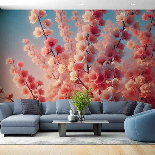 Kirschblüten Tapete | Realistische rosa und weiße Kirschblüten Tapete