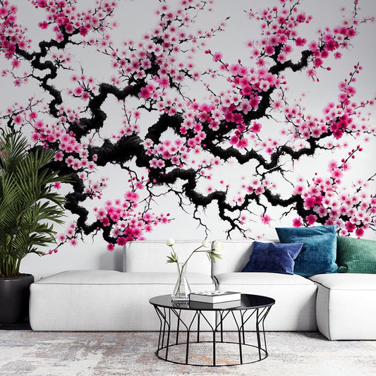 Kirschblüten Tapete | Rosa Blumen und dunkler Stamm