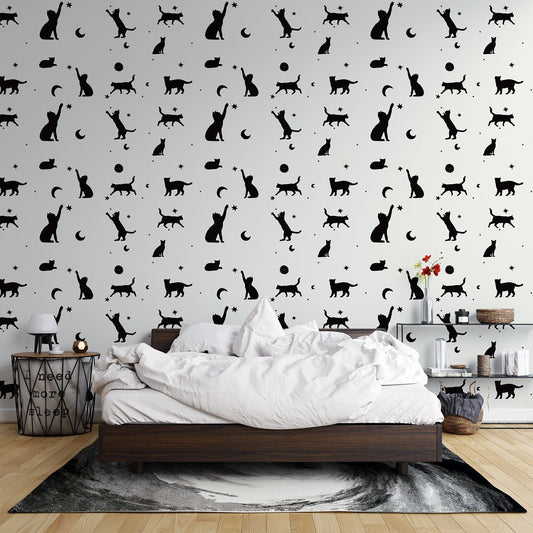 Katze Tapete | Schwarze und weiße Silhouetten