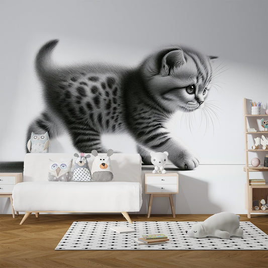 Katze Tapete | Schwarz-Weiß Bleistiftzeichnung