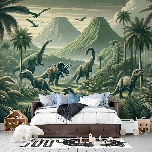 Dinosaurier Tapete | Realistische grüne Landschaft