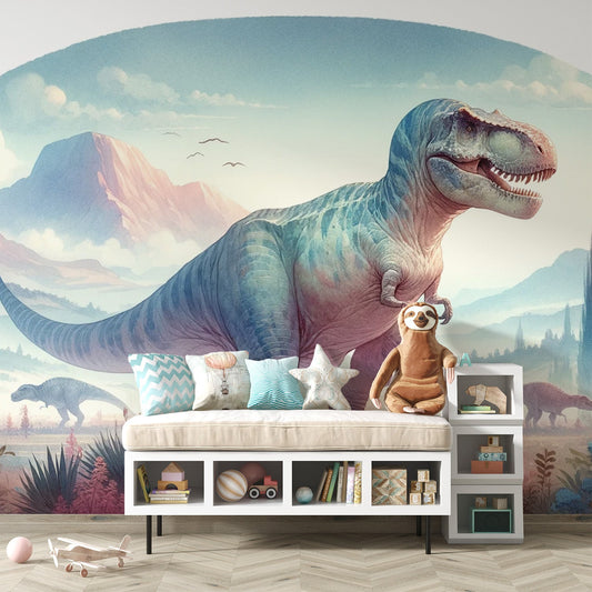Dinosaurier Tapete | T-Rex und Dinosaurierfeld
