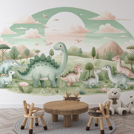 Kindertapete Dinosaurier | Niedliches grünes Design