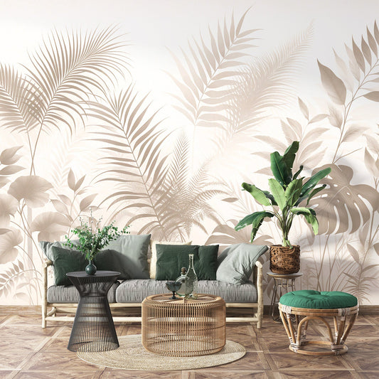 Tapete Blätter beige | Vintage-Design mit verschiedenen Blattmotiven
