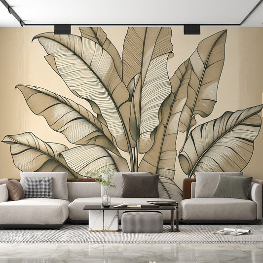 Tapete Blätter beige | Tapete mit großem beigem Bananenblatt-Design