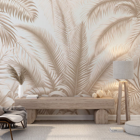 Tapete Blätter beige | Tapete mit Dschungel-Palmenblättern