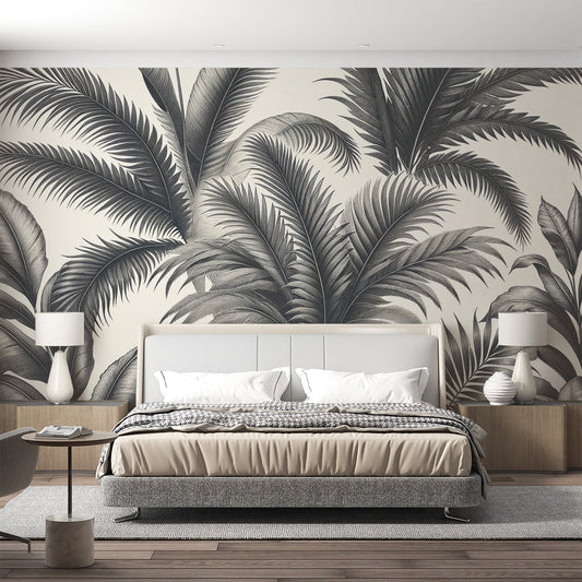 Tapete Blätter | Vintage-Stil helle Hintergrund Palmblätter